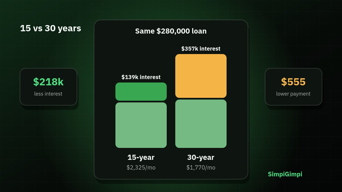 Bar chart comparing interest on a 15-year and 30-year mortgage